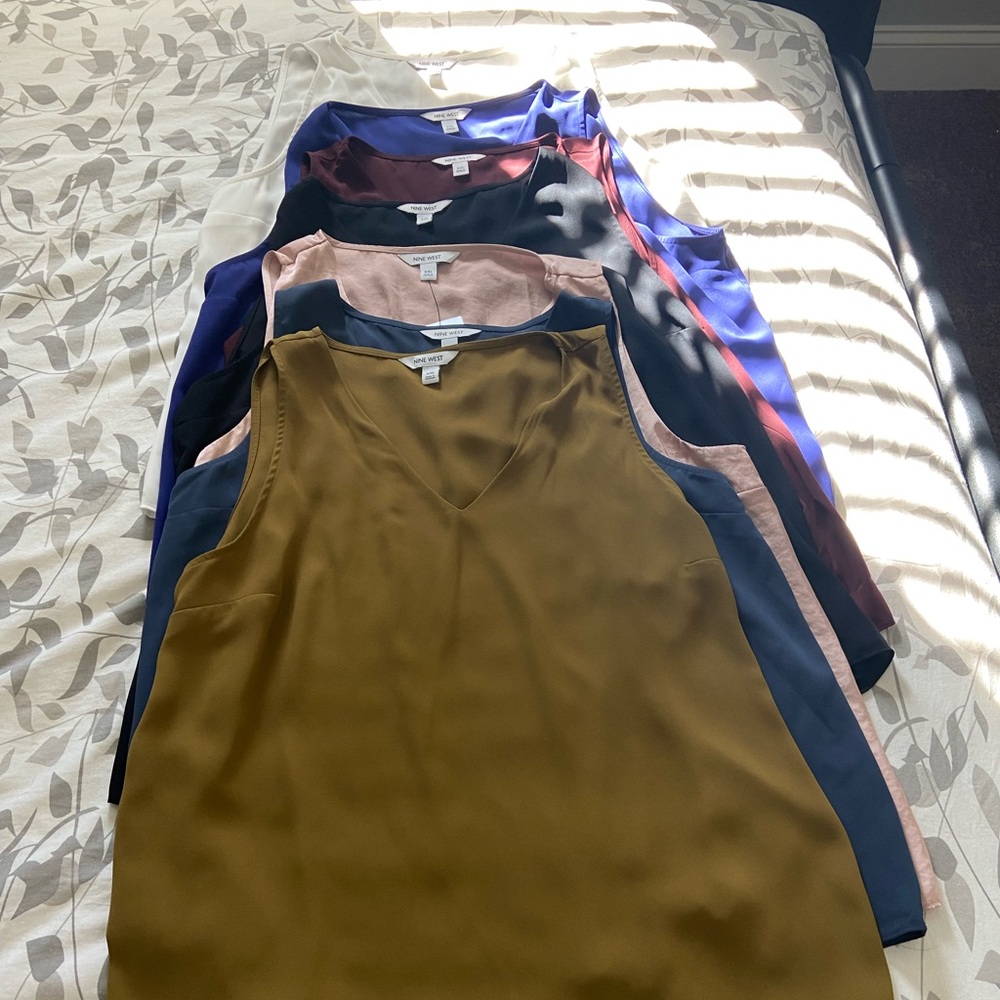 Nine West Women's Sleeveless Blouses - Olive, Navy, Burgundy, and More